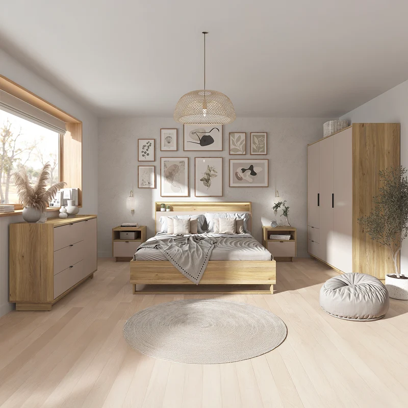 Commode 1 porte 3 tiroirs Donna Cachemire et Bois