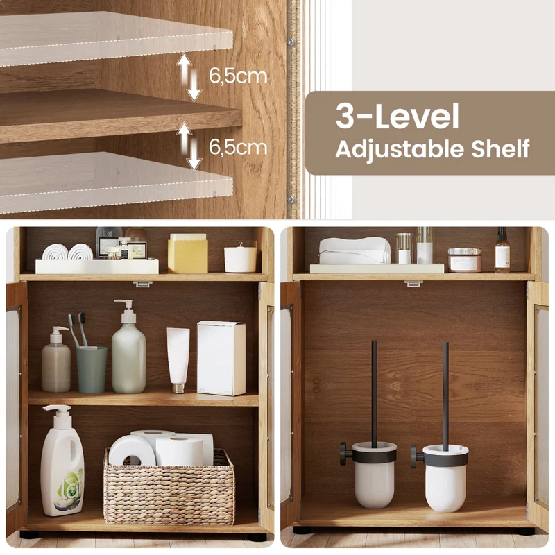 Bathroom Cabinet Set, 59 Inch Tall, 2-Door Floor, Natural
