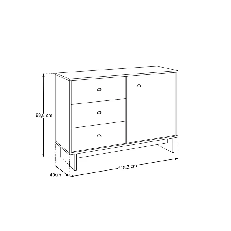 Buffet 1 porte 3 tiroirs Riyo Bois foncé