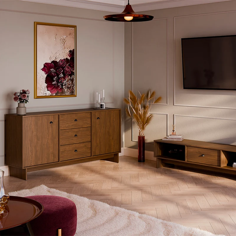 Buffet 2 portes 3 tiroirs Riyo Bois foncé