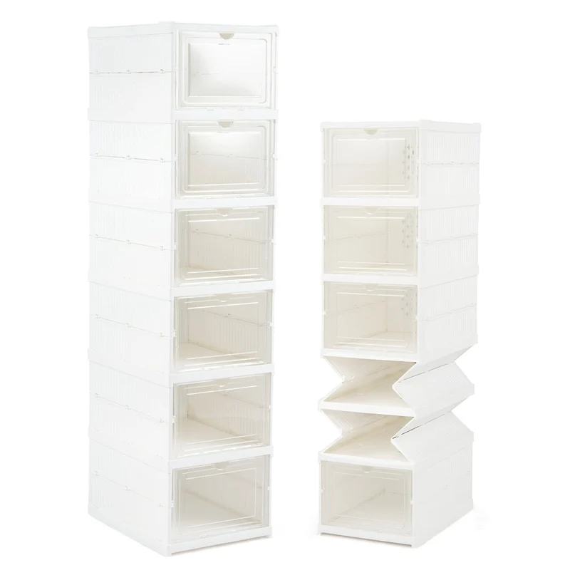 6-Tier Shoe Organizer Set of 2, Clear Doors, Portable, White