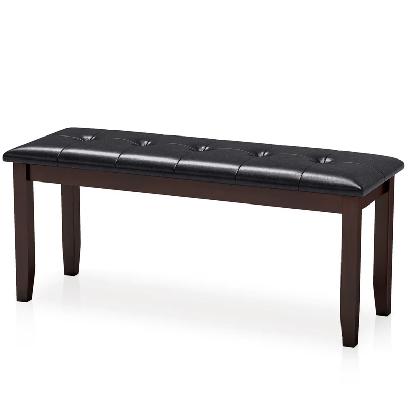 45.5" PU Leather Bench, Padded Seat, Rubber Wood Legs, Brown