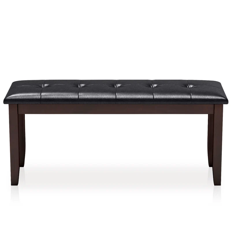 45.5" PU Leather Bench, Padded Seat, Rubber Wood Legs, Brown