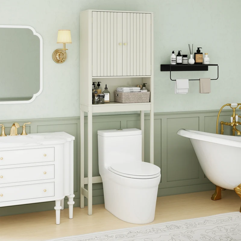3-Piece Bathroom Set, Fluted Doors, Over Toilet Corner & Wall, Beige