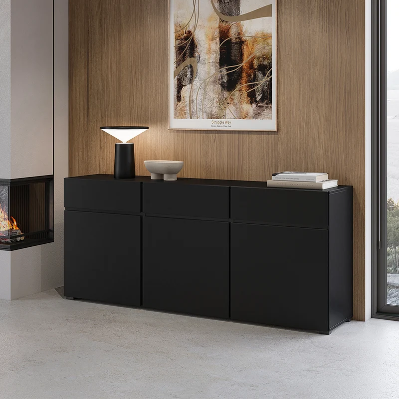 Buffet 3 portes 3 tiroirs Lilia Noir