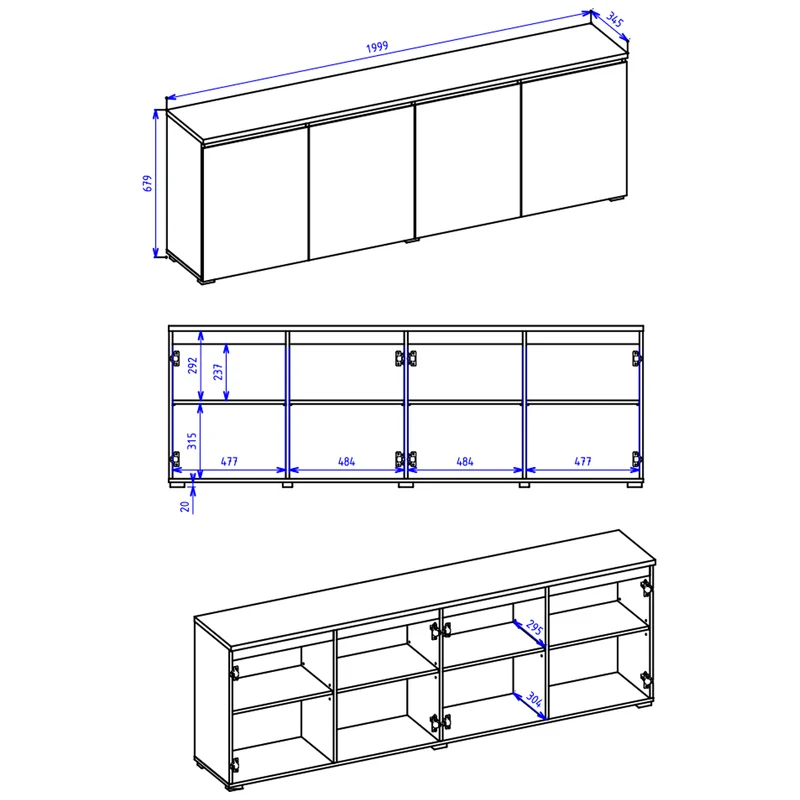Buffet 4 portes Liko Blanc et Bois
