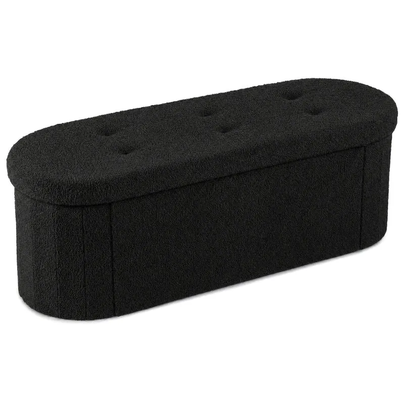 Folding Teddy Storage Ottoman Bench with Dividers, 43", Black