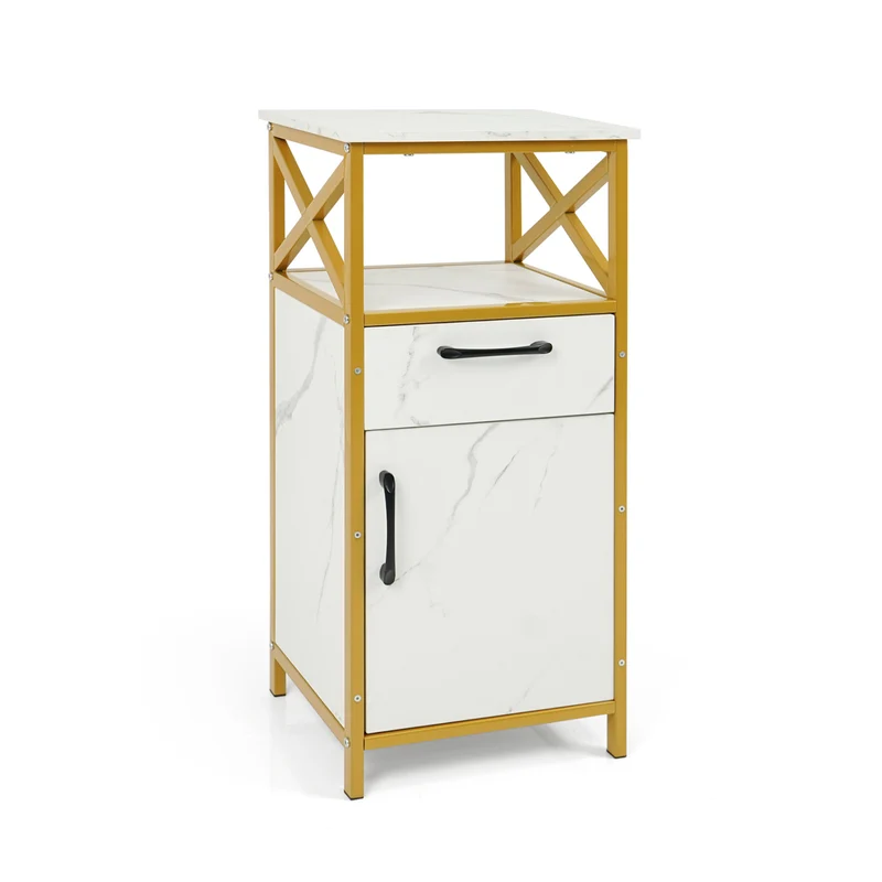 Bathroom Storage Cabinet, Single Door, Drawer & Shelf, White