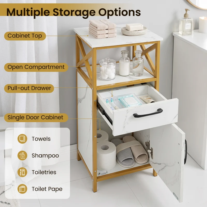 Bathroom Storage Cabinet, Single Door, Drawer & Shelf, White