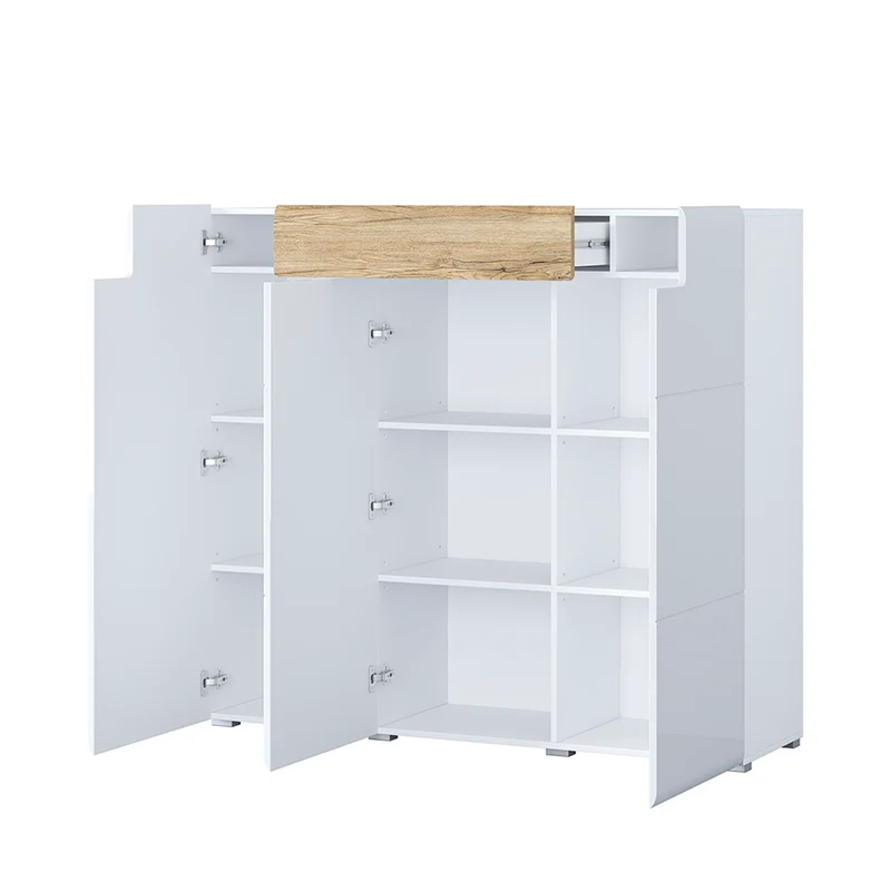 Buffet haut 3 portes 1 tiroir Jules Blanc et Bois