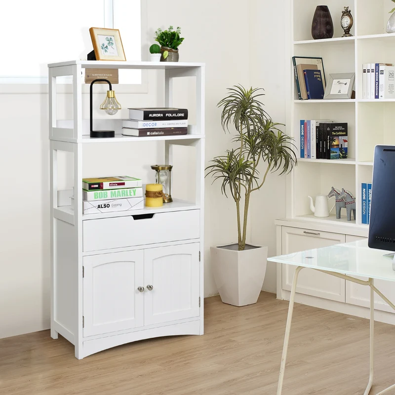 Bathroom Storage Cabinet With Shelf, Drawer, White