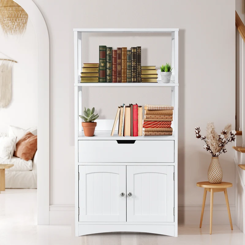 Bathroom Storage Cabinet With Shelf, Drawer, White