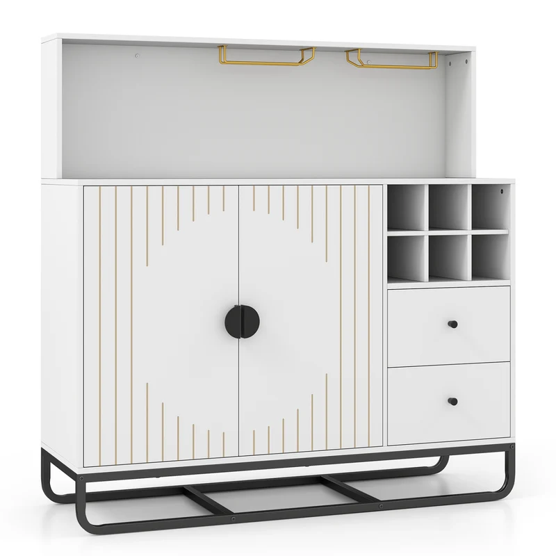 Bar Cabinet with Wine Rack & Glass Holder, White