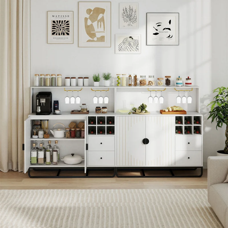 Bar Cabinet with Wine Rack & Glass Holder, White