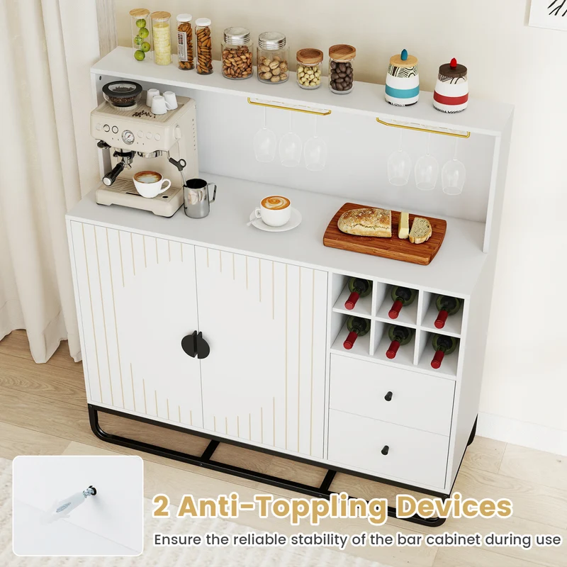 Bar Cabinet with Wine Rack & Glass Holder, White