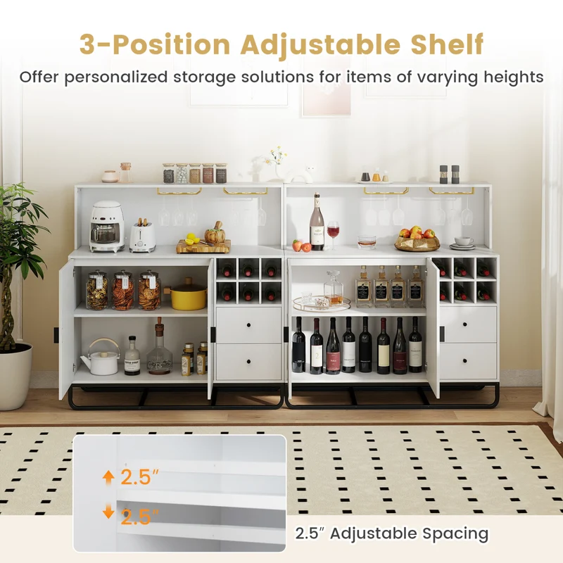 Bar Cabinet with Wine Rack & Glass Holder, White