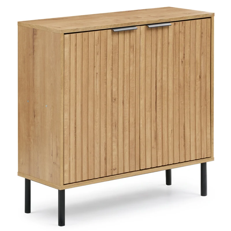 Fluted Buffet Cabinet, 2-Door Sideboard, Oak