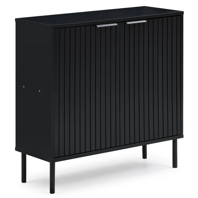 Fluted Buffet Cabinet, 2-Door Sideboard, Black