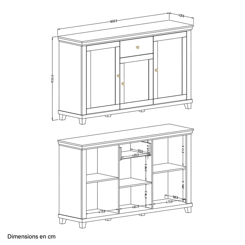 Buffet 3 portes 1 tiroir Martin Vert et Bois