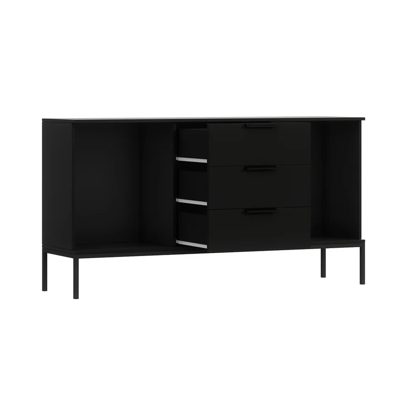 Buffet 2 portes 3 tiroirs Melchior Noir et Bois