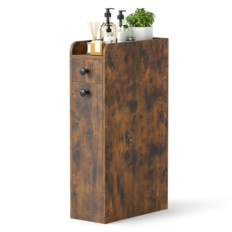 Small Bathroom Storage Cabinet 4-Tier, Brown