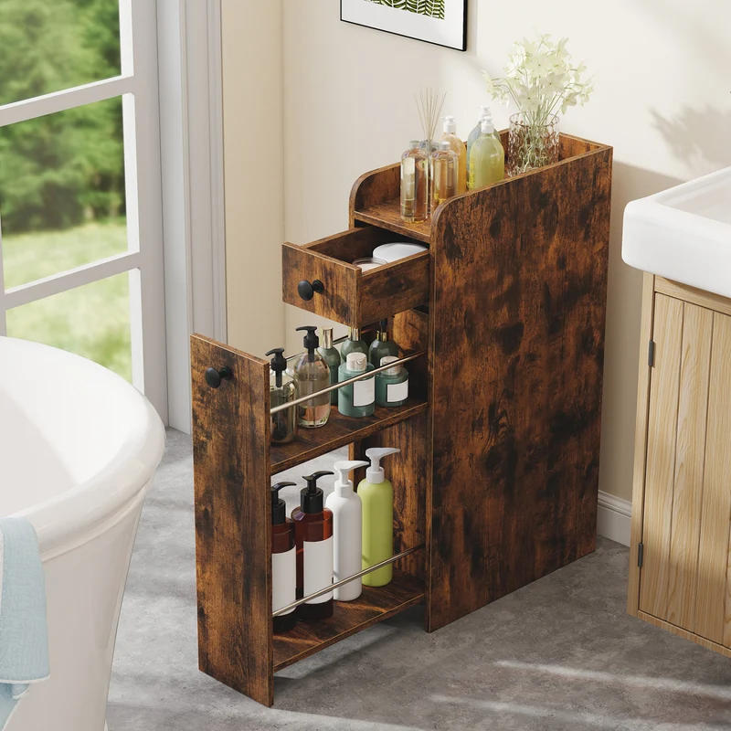 Small Bathroom Storage Cabinet 4-Tier, Brown