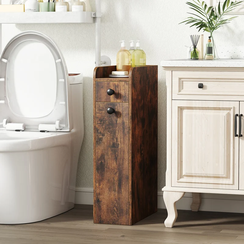 Small Bathroom Storage Cabinet 4-Tier, Brown