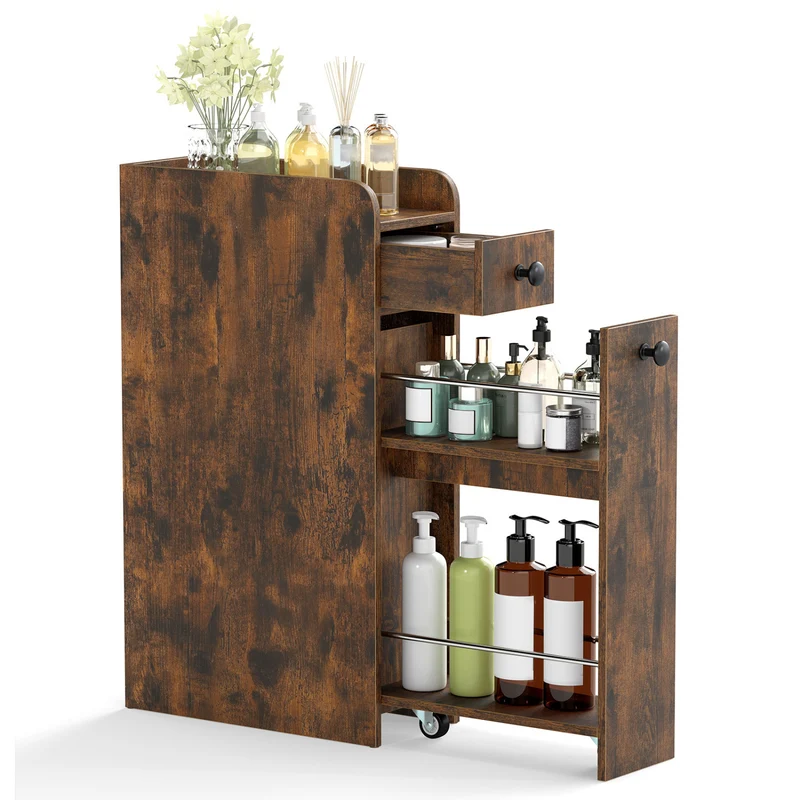 Small Bathroom Storage Cabinet 4-Tier, Brown