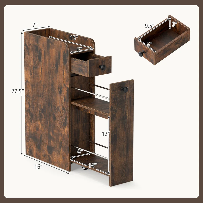Small Bathroom Storage Cabinet 4-Tier, Brown