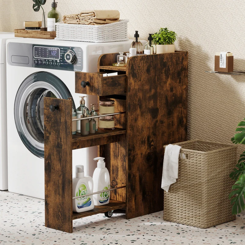 Small Bathroom Storage Cabinet 4-Tier, Brown