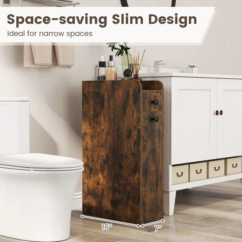 Small Bathroom Storage Cabinet 4-Tier, Brown