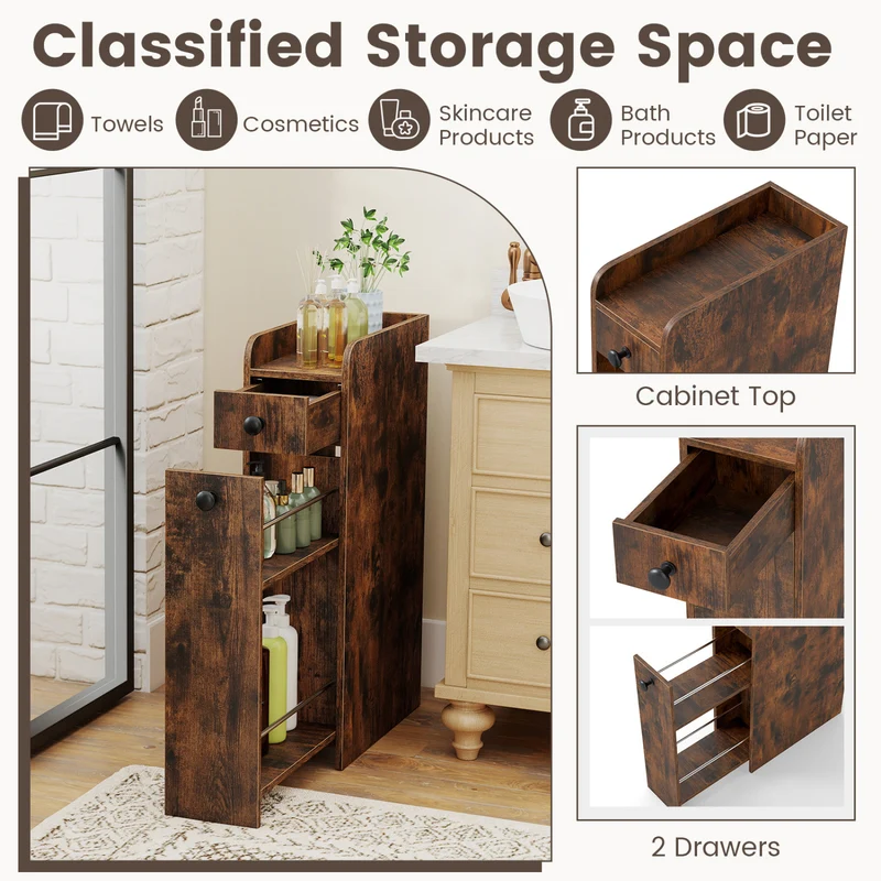 Small Bathroom Storage Cabinet 4-Tier, Brown
