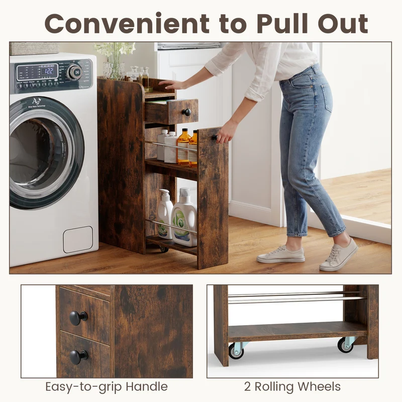 Small Bathroom Storage Cabinet 4-Tier, Brown