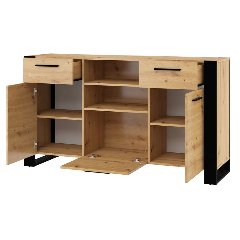 Buffet 3 portes 2 tiroirs Nouka Bois et Noir