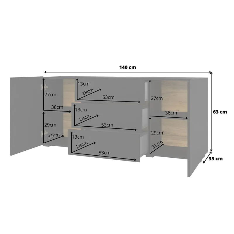 Buffet 2 portes 3 tiroirs Glora Noir