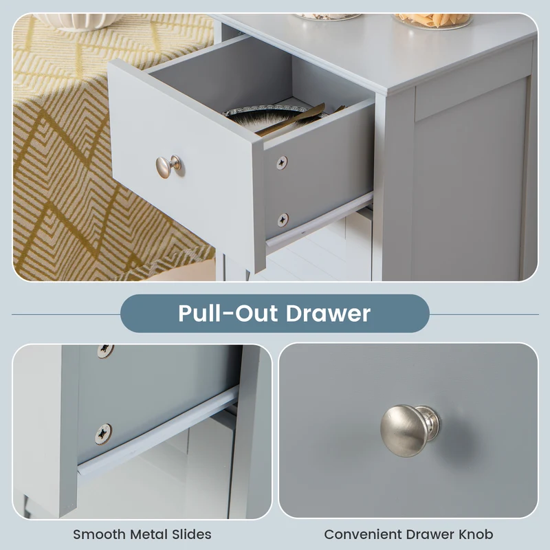 Wooden Bathroom Floor Storage Cabinet, With Drawer And Shutter Door, Gray