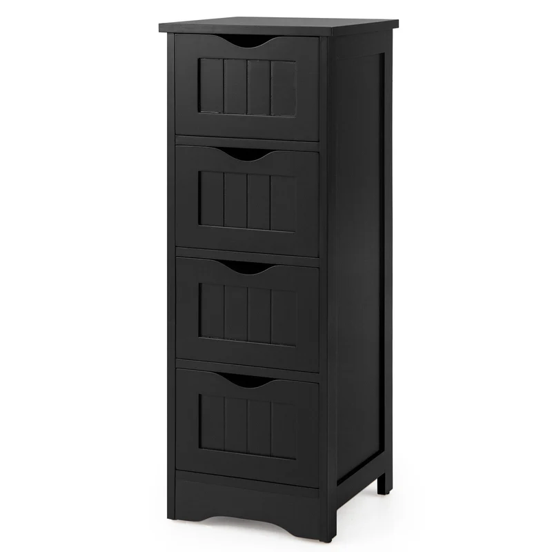 4-Drawer Freestanding Floor Cabinet, Anti-Toppling Device, Black