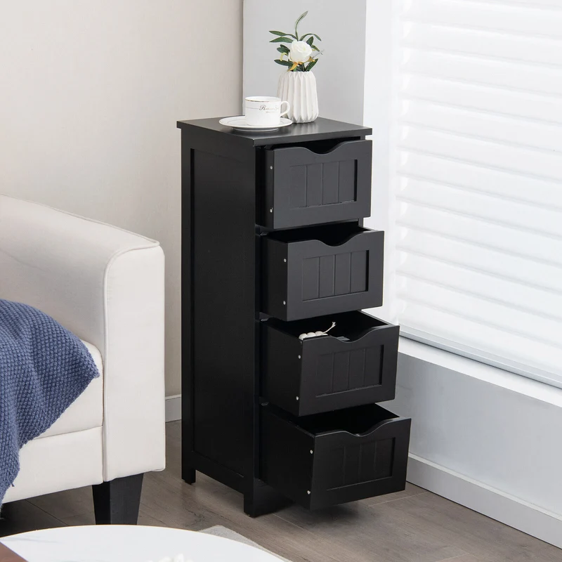 4-Drawer Freestanding Floor Cabinet, Anti-Toppling Device, Black
