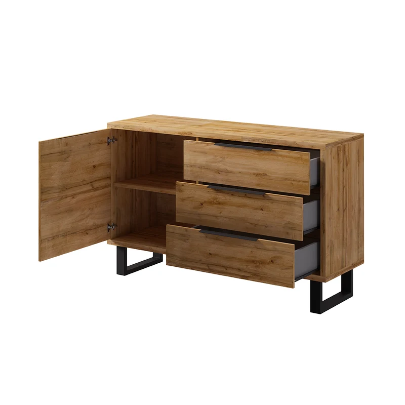 Buffet 1 porte 3 tiroirs Eden Bois et Metal