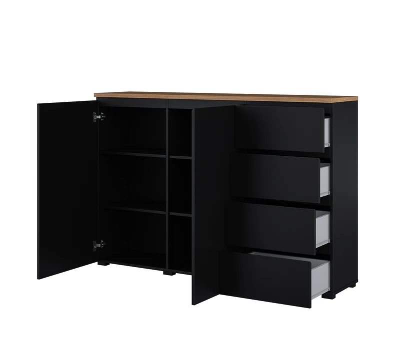 Buffet 2 portes 4 tiroirs Liko Noir et Bois