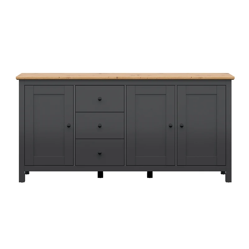 Buffet 3 portes 3 tiroirs Duck Gris anthracite et Bois
