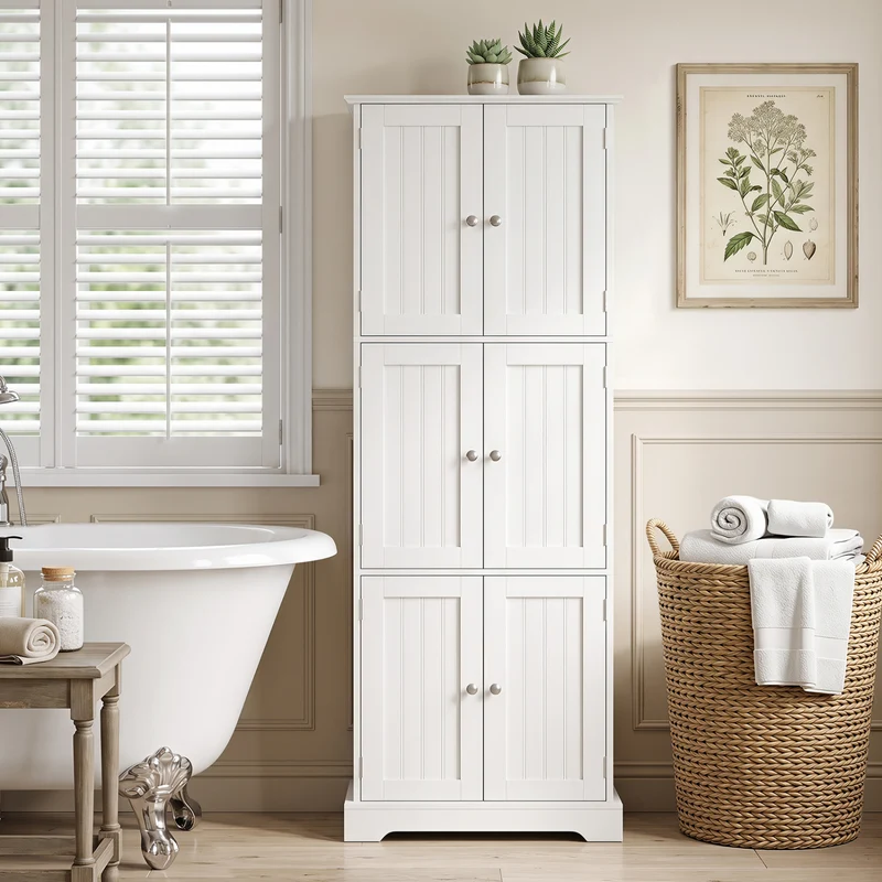 63 Inch Tall Bathroom Storage Cabinet, White