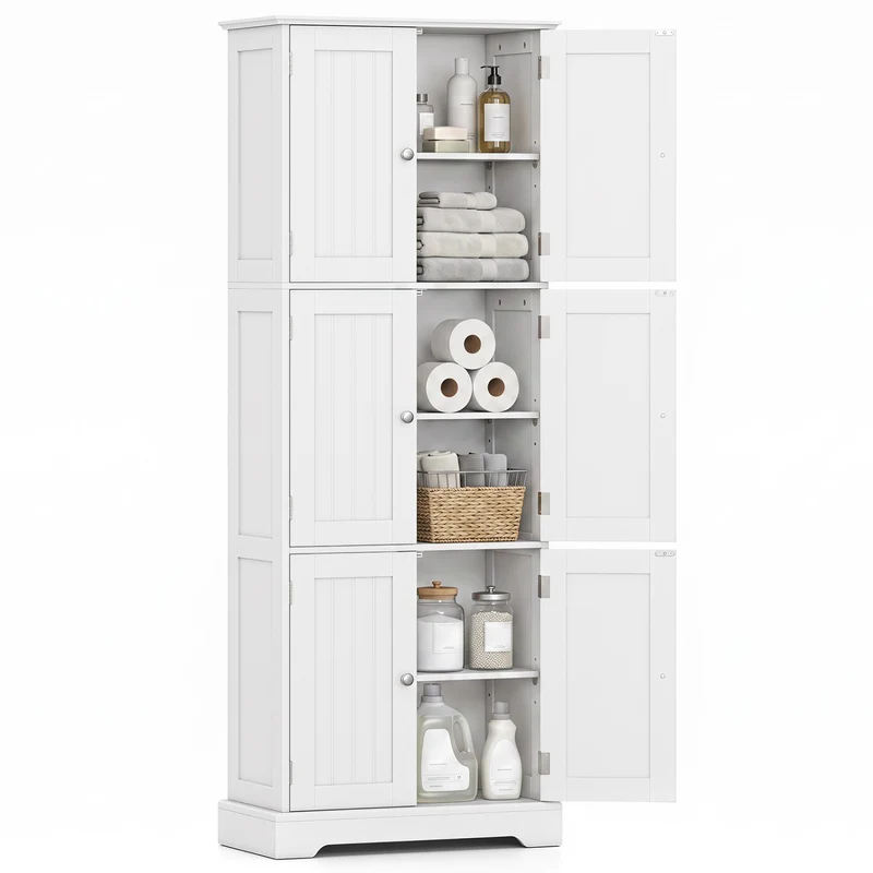63 Inch Tall Bathroom Storage Cabinet, White