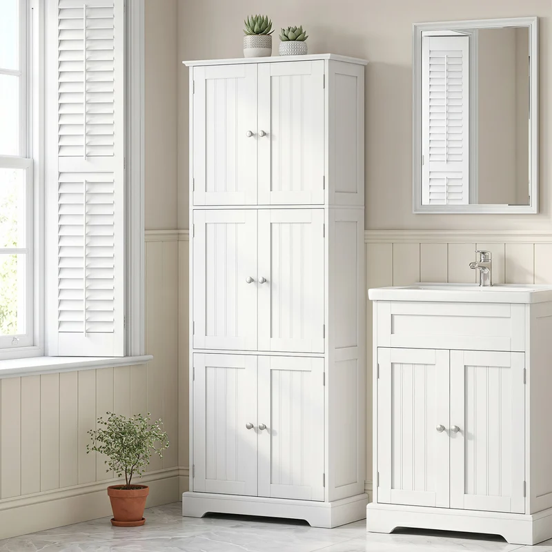 63 Inch Tall Bathroom Storage Cabinet, White