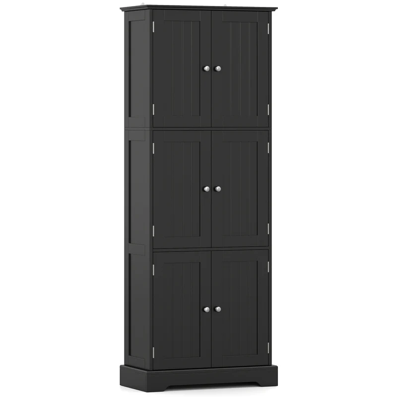 63 In Tall Bathroom Storage Cabinet, 6 Doors, Black