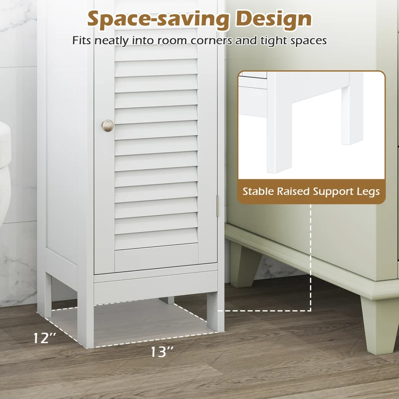 Narrow Bathroom Cabinet, Adjustable Shelf & Drawer, White