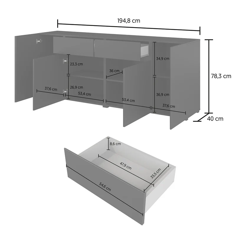 Buffet 4 portes 2 tiroirs Maxis Noir