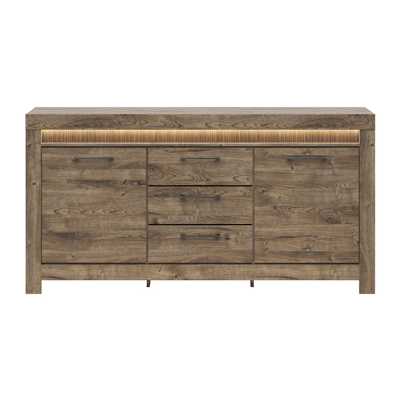 Buffet 2 portes 3 tiroirs LED inclus Amaury Bois