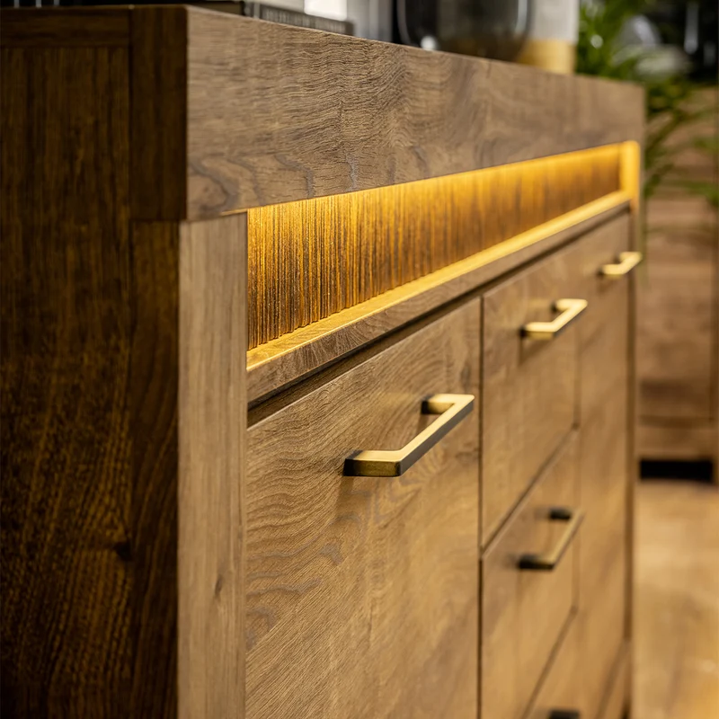 Buffet 2 portes 3 tiroirs LED inclus Amaury Bois