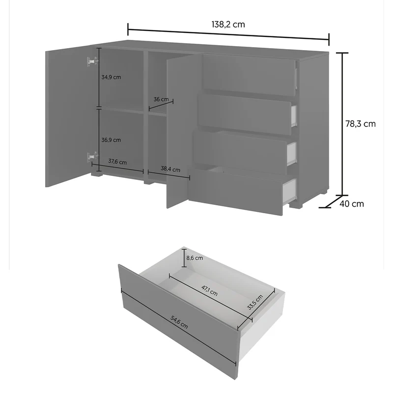 Buffet 2 portes 4 tiroirs Maxis Noir